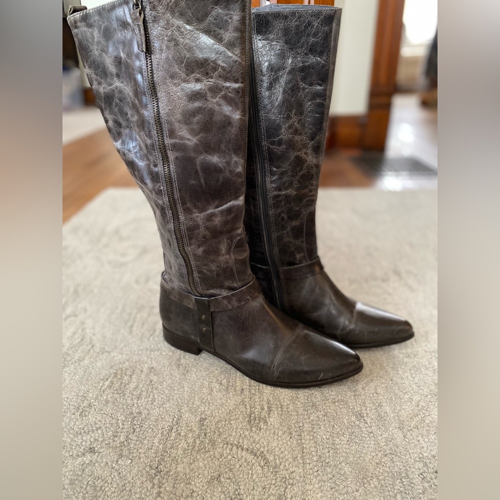 Matisse Wilmer Distressed Leather Riding Boots Gray Brown Size 10